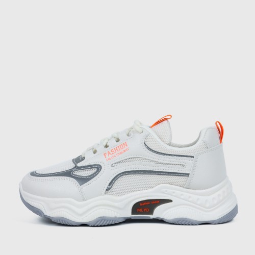 Sports Style Flat Bottom Lace Up Breathable Women Sneakers - Orange image