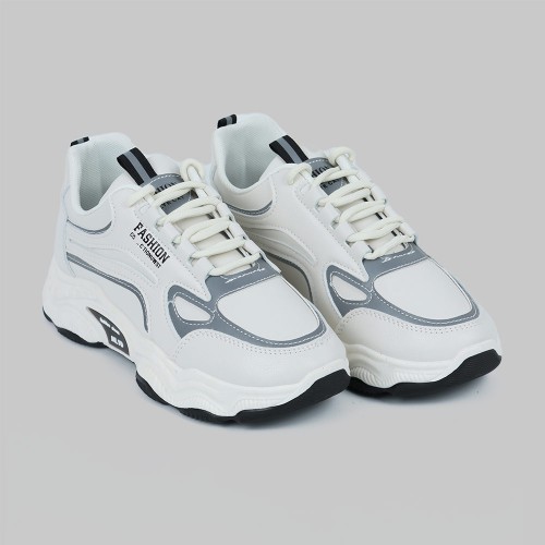 Contrast Color Lace Up Running Platform Booster Sneakers - Grey image