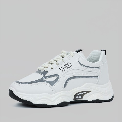 Contrast Color Lace Up Running Platform Booster Sneakers - Grey image