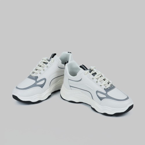 Contrast Color Lace Up Running Platform Booster Sneakers - Grey image