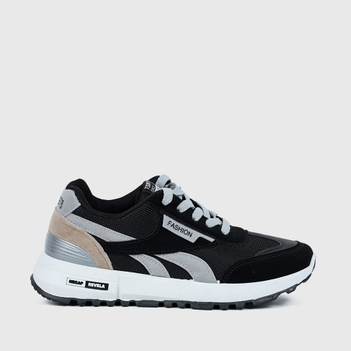 Lace Up Mesh Striped Patchwork Breathable Sports Sneakers - Black image