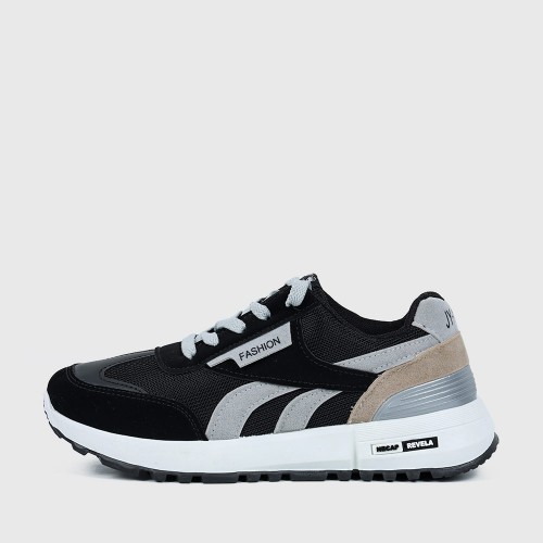 Lace Up Mesh Striped Patchwork Breathable Sports Sneakers - Black image
