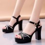 Bohemian Platform Buckle Strap Women High Heel Sandals - Black