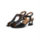 Luxury Chunky Leather Buckle Strap Women Heel Sandals Black image