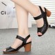 Vintage Style Fish Mouth Velcro Mid Heels Women Sandals Black image