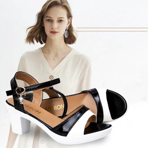 Stiletto Buckle Strap Open-Toe Women Heels Sandals Black image