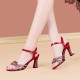 Buckle Closure Braided Rhinestone Open-Toe Women High Heels Red image