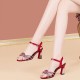 Buckle Closure Braided Rhinestone Open-Toe Women High Heels Red image