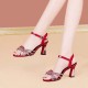 Buckle Closure Braided Rhinestone Open-Toe Women High Heels Red image