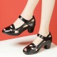 Retro Style Fish Mouth Velcro Square Women Heels Sandals Black image