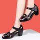 Retro Style Fish Mouth Velcro Square Women Heels Sandals Black image