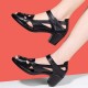 Retro Style Fish Mouth Velcro Square Women Heels Sandals Black image