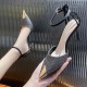 Pointed Toe Diamond Stiletto Metal Anti-Kick Women High Heels Black image