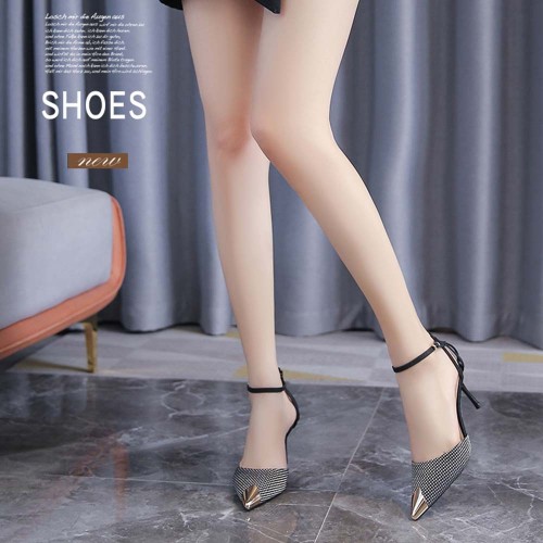 Pointed Toe Diamond Stiletto Metal Anti-Kick Women High Heels Black image