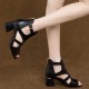 Zipper Closure Leather Hollow Square Women High Heels Black image