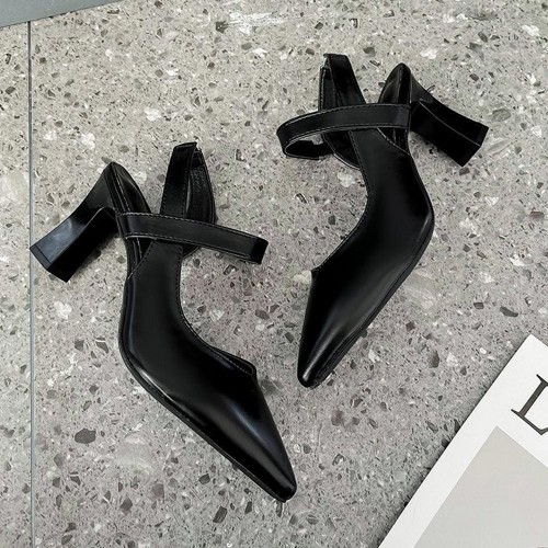 Ankle Strap Pointed Toe Soft Women High Heels Black image