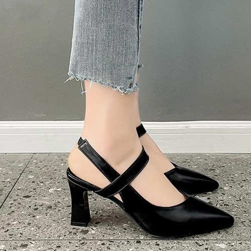 Ankle Strap Pointed Toe Soft Women High Heels Black image