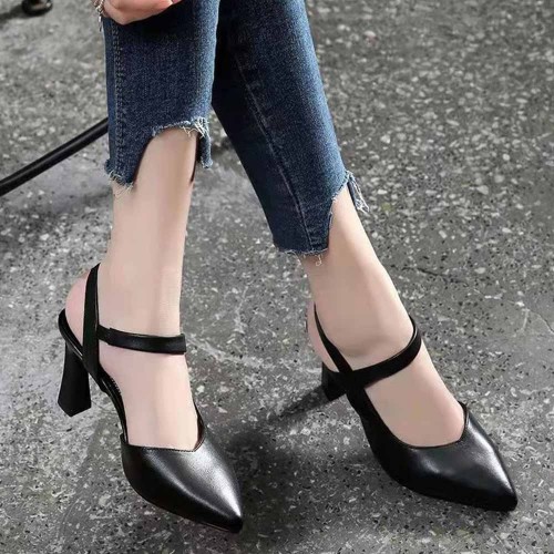 Ankle Strap Pointed Toe Soft Women High Heels Black image