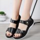 Velcro Closure Open Toe Flat Sandals for Women in Black image