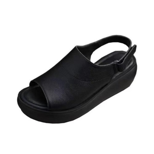 Peep Toe Ankle Strap Waterproof Wedge Sandals - Black image