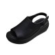 Peep Toe Ankle Strap Waterproof Wedge Sandals - Black image