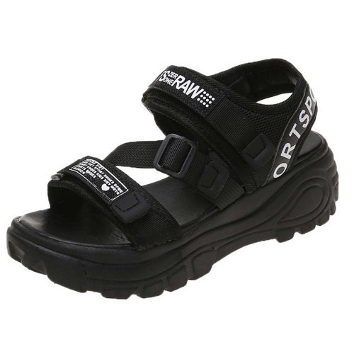 Strappy Velcro Thick Soled Open Toe Women Sandals - Black image