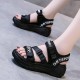 Strappy Velcro Thick Soled Open Toe Women Sandals - Black image