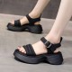 Casual Style Open Toe Muffin Buckle Closure Sandals - Black image