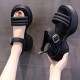 Casual Style Open Toe Muffin Buckle Closure Sandals - Black image