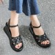 Multi Strapped Buckle Closure Women Wedge Sandals Black image