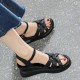 Multi Strapped Buckle Closure Women Wedge Sandals Black image