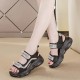 Rhinestone Muffin Open Toe Velcro Wedge Sporty Sandals - Black image