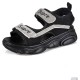 Rhinestone Muffin Open Toe Velcro Wedge Sporty Sandals - Black image