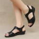 Casual Style Thick Soled Hollow Peep Toe Zipper Wedge Sandals Black image