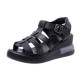 Fish Mouth Strappy Hollow Buckle Closure Wedge Sandals - Black image