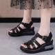 Fish Mouth Strappy Hollow Buckle Closure Wedge Sandals - Black image