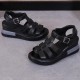 Fish Mouth Strappy Hollow Buckle Closure Wedge Sandals - Black image