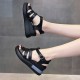 Fish Mouth Strappy Hollow Buckle Closure Wedge Sandals - Black image