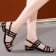 Hollow Out Straped Buckle Closure Low Heel Sandals - Black image