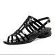 Hollow Out Straped Buckle Closure Low Heel Sandals - Black image