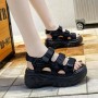 Casual Style Peep Toe Hollow Muffin Velcro High Wedge Sandals - Black