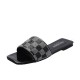 Rhinestone Square Head Checked Flat Heel Flip Flop Slippers - Black image
