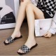 Rhinestone Square Head Checked Flat Heel Flip Flop Slippers - Black image