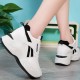 Thick Bottom Lace Up Low Cut Round Head Mesh Sneakers - Black image