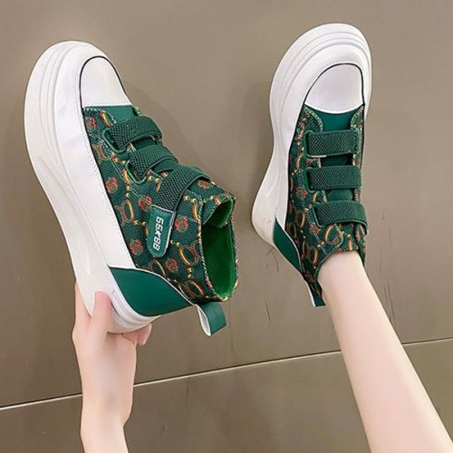 Velcro Closure Leopard Flowers Colorful Classy Sneakers - Green image