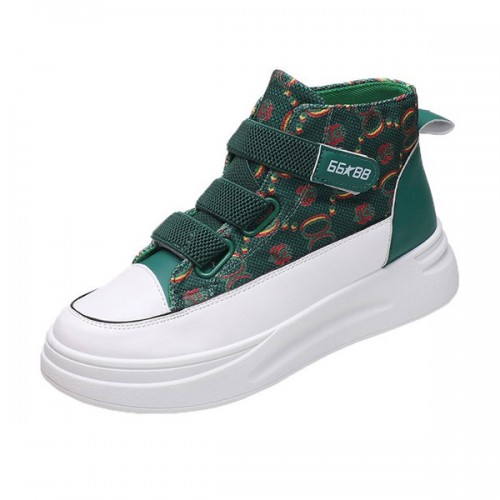 Velcro Closure Leopard Flowers Colorful Classy Sneakers - Green image