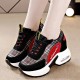 Round Toed Plaid Pattern Lace Up Mesh Sports Sneakers - Black image