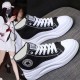 Lightweight High-top Lace Up Wedges Jogging Sneakers - Black image