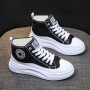 Lightweight High-top Lace Up Wedges Jogging Sneakers - Black