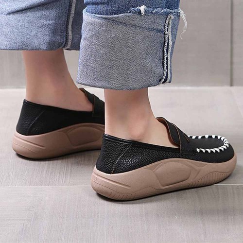 Casual Shallow Mouth Thick Sole Slip On Loafers Casual Shoes Black image